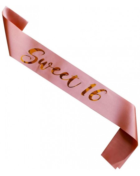 Favors Sweet 16 sash- Rose Gold Girl 16th Birthday Gifts Party Supplies- Pink Party Decorations - CJ18I36R79O $11.53