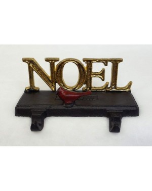 Stockings & Holders Cast Iron Noel Christmas Stocking Holder- Beautiful Gold Color Noel Hook with a Bright red Cardinal in Fr...
