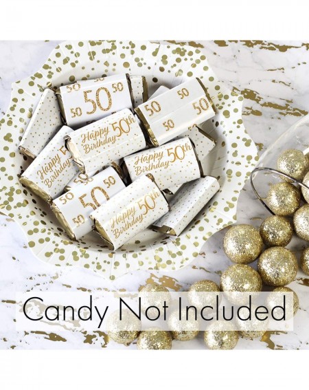 Favors White and Gold 50th Birthday Mini Candy Bar Wrappers - 45 Stickers - CI188ZSTZN0 $11.55