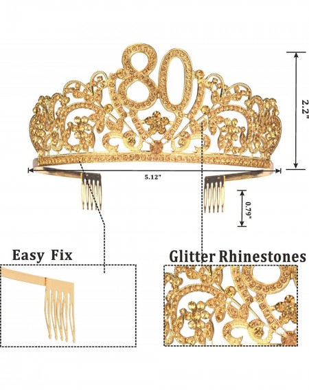 Party Packs 80th Birthday Gifts for Women- 80th Birthday Tiara and Sash- HAPPY 80th Birthday Party Supplies- 80th Black Gold ...