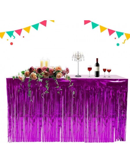 Tablecovers 2 Pack Metallic Foil Fringe Table Skirt Tinsel Party Table Skirt Banner for Parade Floats Mardi Gras Party Decora...