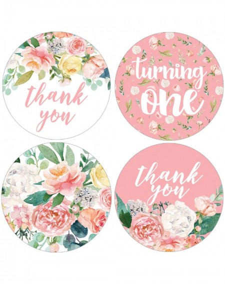 Favors Pink Floral 1st Birthday Thank You Stickers - 1.75 in - 40 Labels - C318QKW60RO $8.36