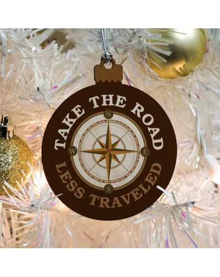 Ornaments Take The Road Less Traveled Compass Wood Christmas Tree Holiday Ornament - C9180D84SYS $7.12