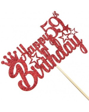 Cake & Cupcake Toppers Red Glitter Happy 59th Birthday Cake Topper for Cheers to 59 Years/Girl Boy's Birthday 59th Anniversar...