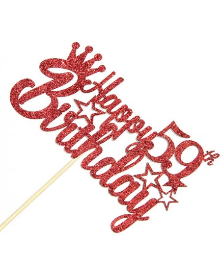 Cake & Cupcake Toppers Red Glitter Happy 59th Birthday Cake Topper for Cheers to 59 Years/Girl Boy's Birthday 59th Anniversar...