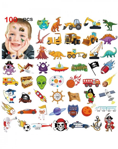 Party Favors Kids Temporary Tattoos(100pcs)-Solar System Outer Space/Pirate/Construction Zone Tractor Truck/Dinosaur Shark Fa...