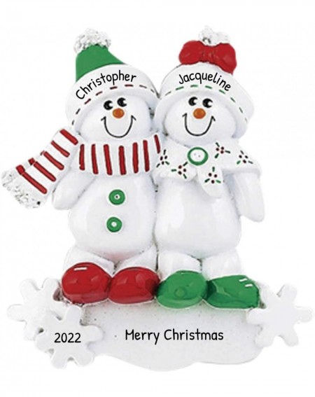Ornaments Personalized Snowman Sled Family of 2 Christmas Tree Ornament 2020 - Couple Sibling Friend Green Winter Hat Red Bow...