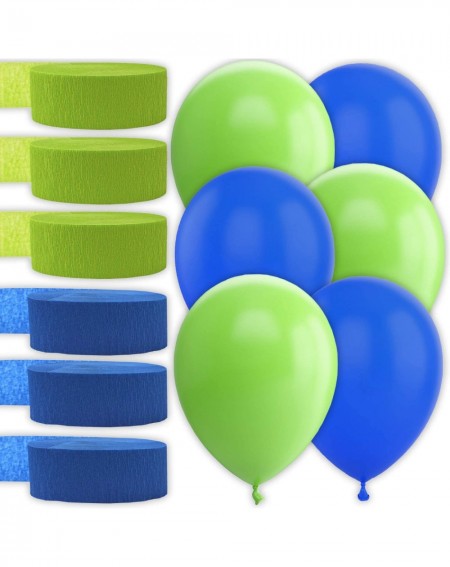 Party Packs 90 Balloons (12 Inch) + 6 Rolls Party Streamers (81 ft each) - Lime Green and Royal Blue - Helium Quality Latex B...
