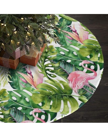 Tree Skirts 36 Inches Christmas Tree Skirt- Tropical Leaves and Flamingo Luxury Christmas Tree Mat Floor Base Cover for Xmas ...