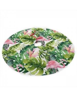 Tree Skirts 36 Inches Christmas Tree Skirt- Tropical Leaves and Flamingo Luxury Christmas Tree Mat Floor Base Cover for Xmas ...