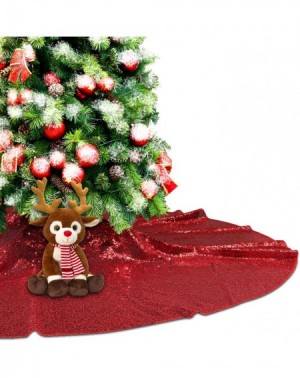 Tree Skirts Red Sequin Tree Skirt 50Inch Christmas Tree Skirt Embroidered Sparkly Xmas Tree Ornament Christmas Decoration - R...