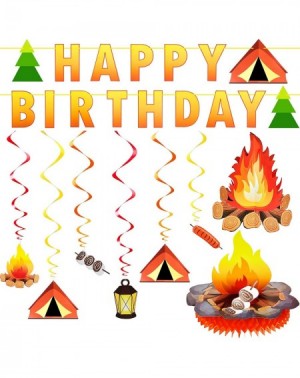 Banners Camping Birthday Party Decorations Kit- Camping Honeycomb Centerpiece Fake Fire Cardboard- Happy Birthday Banner- 6 P...