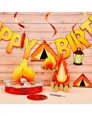 Banners Camping Birthday Party Decorations Kit- Camping Honeycomb Centerpiece Fake Fire Cardboard- Happy Birthday Banner- 6 P...
