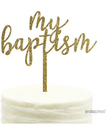 Cake & Cupcake Toppers Baby Baptism Acrylic Cake Toppers- Gold Glitter- My Baptism- 1-Pack - Baptism Gold - CT12LKG1R01 $17.98