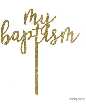 Cake & Cupcake Toppers Baby Baptism Acrylic Cake Toppers- Gold Glitter- My Baptism- 1-Pack - Baptism Gold - CT12LKG1R01 $17.98