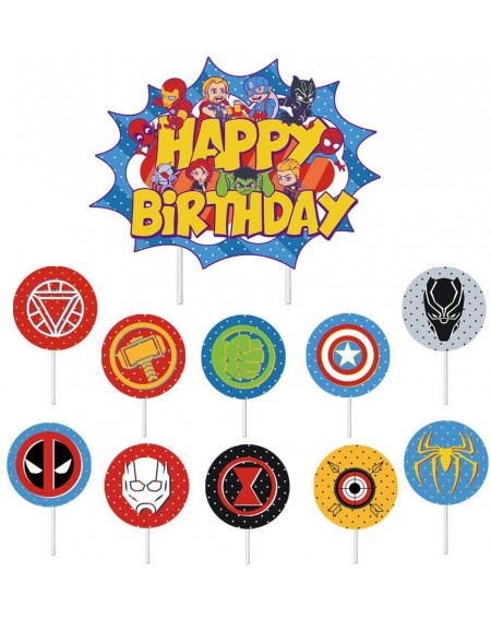 Banners Superhero Happy Birthday Banner&10pcs Cupcake Toppers& Superhero Happy Birthday Cake Topper For Kids Birthday Party S...