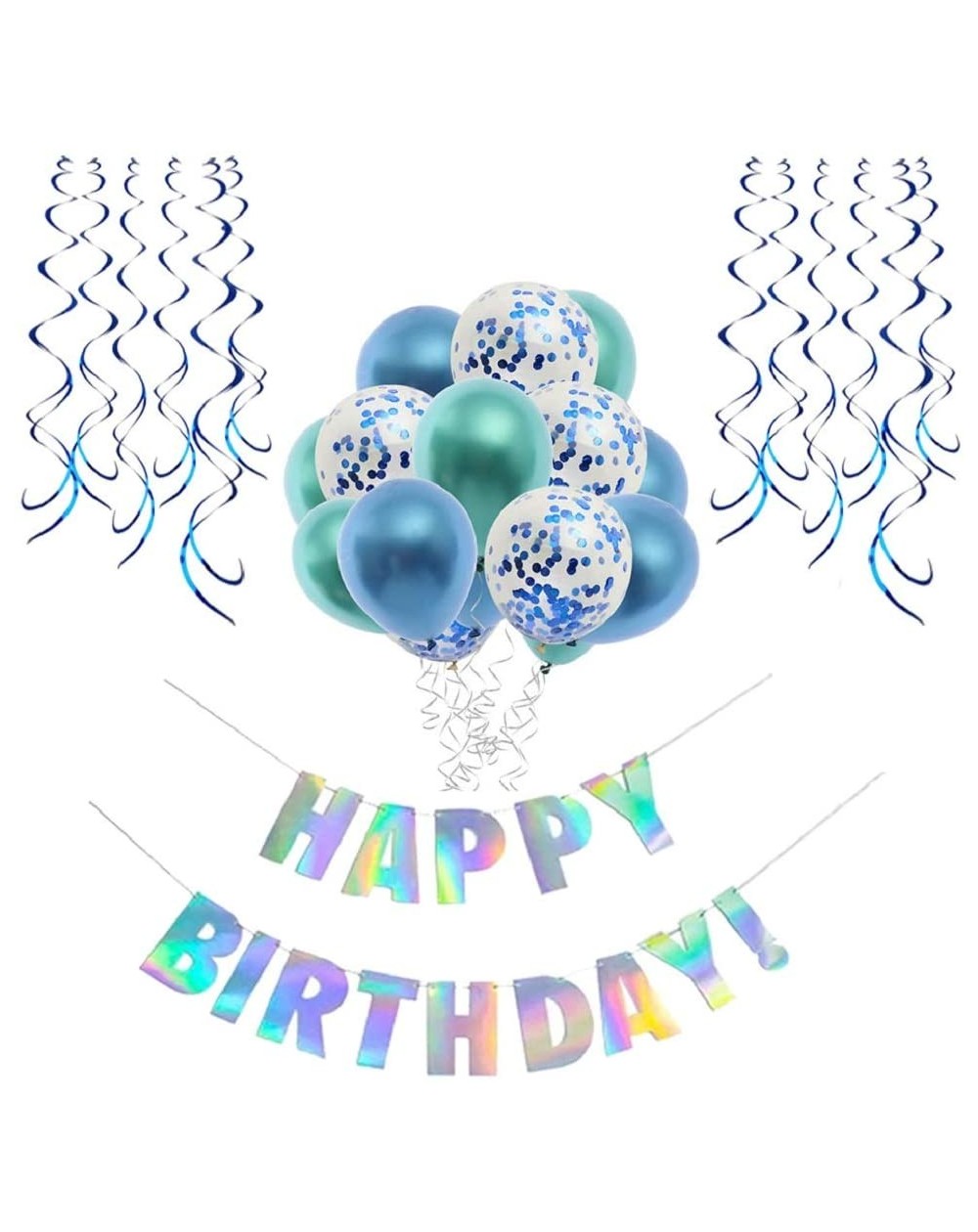 Balloons Blue Birthday Decorations-Birthday Party Supplies Kit for Boy and Girl-Happy Birthday Banner-Confetti Balloons-Hangi...
