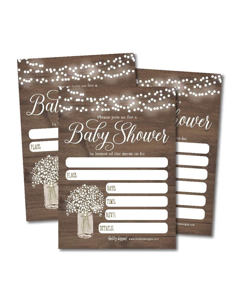 Invitations 25 Rustic Floral Baby Shower Invitations- Sprinkle Invite for boy or Girl- Gender Neutral Reveal Wood Lights- Cut...