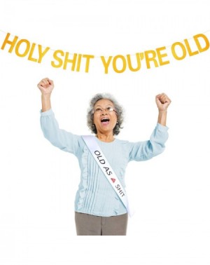 Party Favors Holy Sht You're Old Banner Gold Birthday Banner and Old As Sht White Sash for Retirement Birthday Party Celebrat...