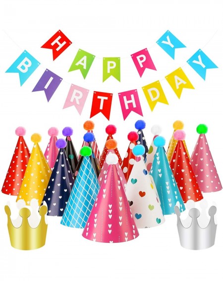 Party Hats 20 Pieces Birthday Party Hats Adorable Party Cone Hats with Colorful Happy Birthday Banner for Adults Boys Girls B...