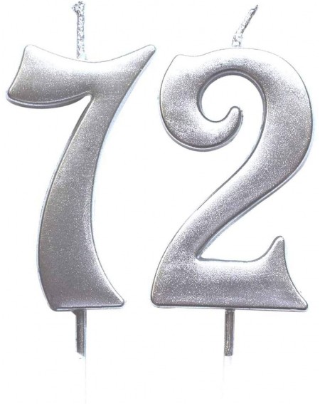 Birthday Candles Silver 72nd Birthday Numeral Candle- Number 72 Cake Topper Candles Party Decoration for Women or Men - CS18T...