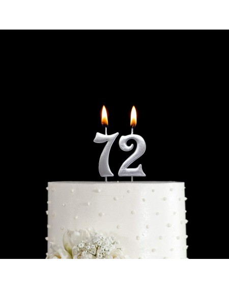 MAGJUCHE Silver 72nd Birthday Numeral Candle Number 72 Cake Topper Candles Party Decoration for Women or Men