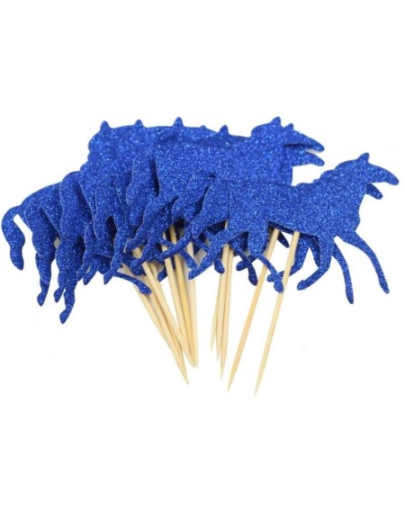 Cake & Cupcake Toppers Glitter Royal Blue Running Horse Toppers Children Birthday Party Decor Pack of 24 - C117XE070Q8 $8.20