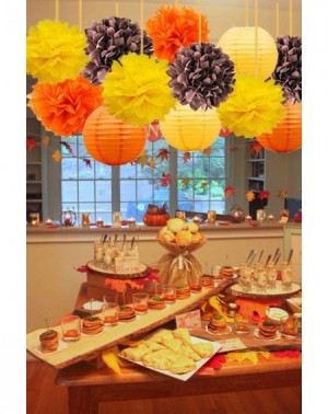 Tissue Pom Poms Fall Party Decorations- Autumn Decorations- Thanksgiving Party Package- Orange Party Kit-Tissue Pom Pom Paper...