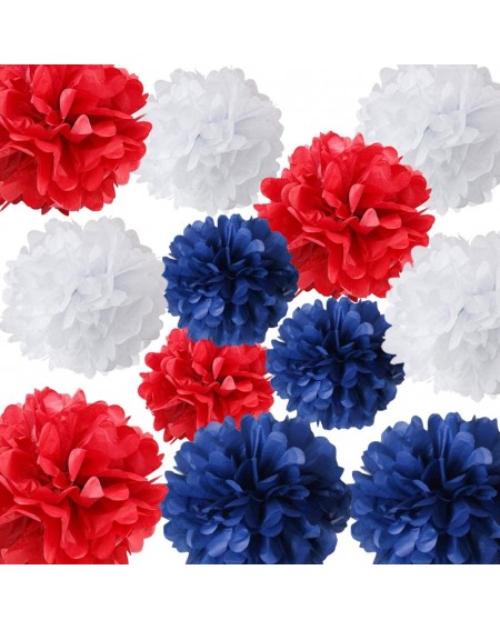 Tissue Pom Poms HappyField 4th of July Party Patriotic Decorations Nautical Party Decorations 12PCS Navy Blue White Red Tissu...