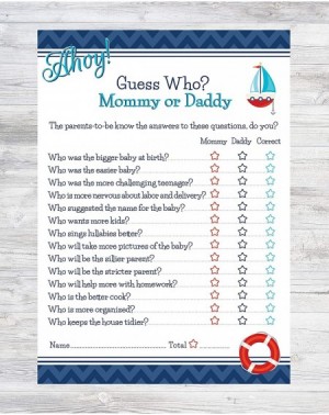 Party Games & Activities Ahoy Nautical Guess Who Mommy or Daddy Coed Baby Shower Game - 24 count - C4195UDKE7W $11.27
