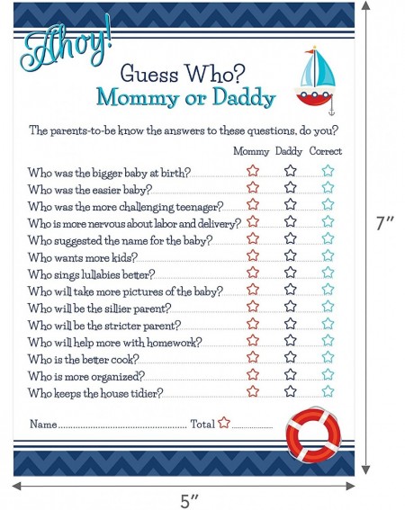 Party Games & Activities Ahoy Nautical Guess Who Mommy or Daddy Coed Baby Shower Game - 24 count - C4195UDKE7W $11.27