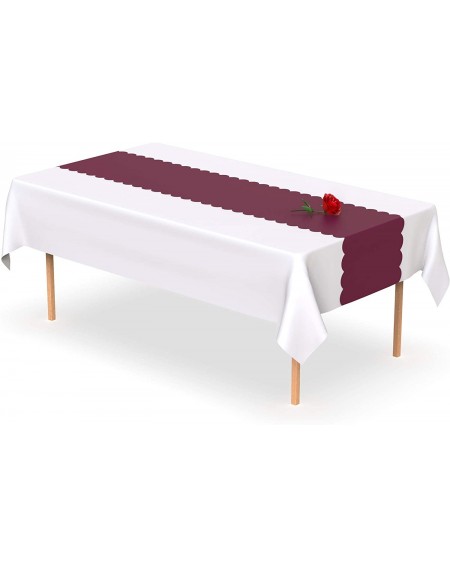 Tablecovers Burgundy Scallop Disposable Table Runner. 5 Pack 14 x 108 inch. Adhesive Strips Secure The Plastic Table Runner. ...