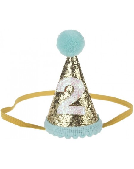 Party Hats Glitter Dog First Birthday Cone Hat Mini Doggy Cat Kitty Birthday Party Hats - Mint Gold 2 - CG1803EN975 $8.99