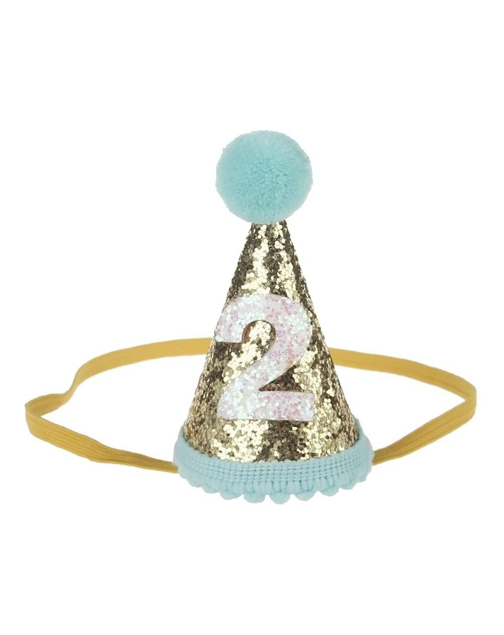 Party Hats Glitter Dog First Birthday Cone Hat Mini Doggy Cat Kitty Birthday Party Hats - Mint Gold 2 - CG1803EN975 $8.99