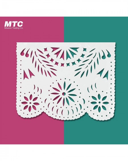 Banners & Garlands White Papel Picado Mexican Plastic Banner - 10 Large Panels / 16 Feet Long - Great Decor for Wedding Strea...