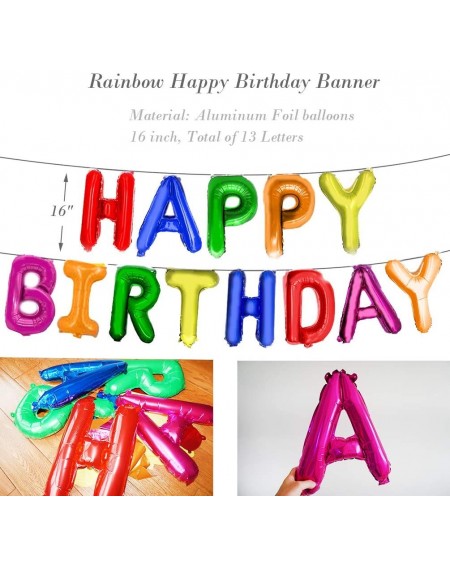 Banners Happy Birthday Banner- Rainbow Birthday Party Supplies- 16 Inches Colorful Letter Balloons Banner- 12 Inches Colored ...