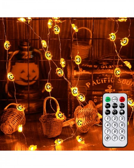 Indoor String Lights Halloween Pumpkin String Lights- 40 LED 10 ft 8 Modes Battery Powered Fairy Lights with Remote Timer- Fl...