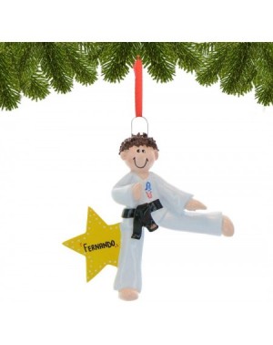 Ornaments Personalized Karate Boy Christmas Tree Ornament 2020 - Brown Hair Martial Art Athlete Man Belt Kick Pose School Tea...