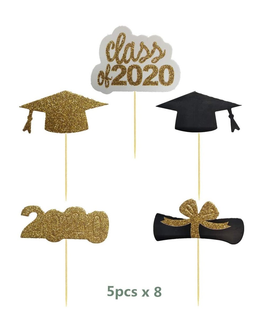40 PCS Graduation Cupcake Topers Black & Gold Glitter Grad Cap- Diploma ...