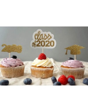 Cake & Cupcake Toppers 40 PCS Graduation Cupcake Topers Black & Gold Glitter Grad Cap- Diploma- Mini Cake Decorations for Cla...