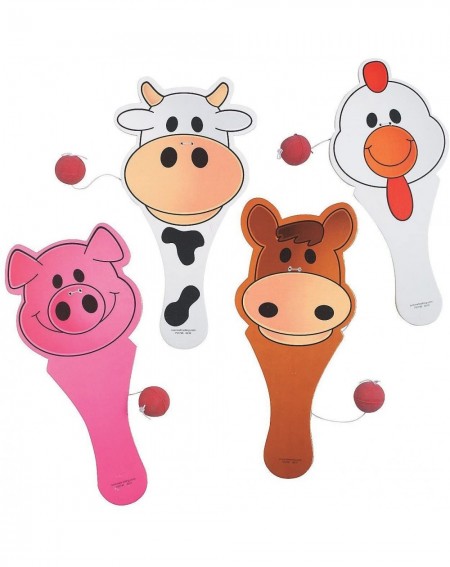 Party Favors Wooden Farm Animal Paddle Balls (12 Pack) 9 - C61150JBWI7 $23.69