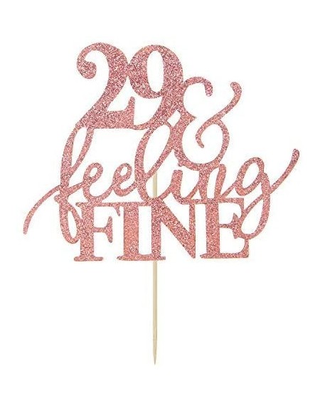 Cake & Cupcake Toppers Glitter Rose Gold 29&Feeling Fine Cake Topper -Cheers to 29 Years Cake Topper -Anniversary or Vow Rene...