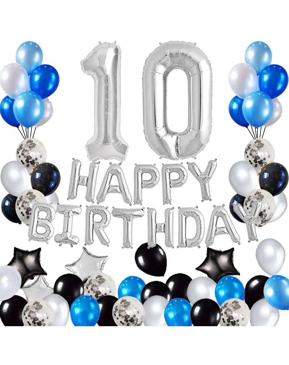 Balloons 10th birthday Decorations Birthday Party Supplies Set- Foil Happy Birthday Banner Foil Balloons Number 10 and Star S...