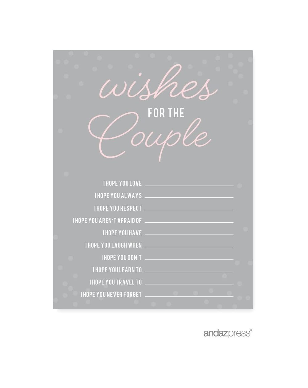 Favors Pink Blush and Gray Pop Fizz Clink Wedding Collection- Wishes for The Newlyweds Advice Cards- 20-Pack - Cards Wishes f...