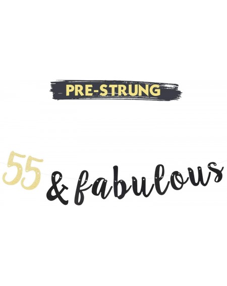 Banners 55 & Fabulous Black and Gold Glitter Bunting Banner 55 Years Old Happy 55th Birthday Anniversary Party Decorations. -...