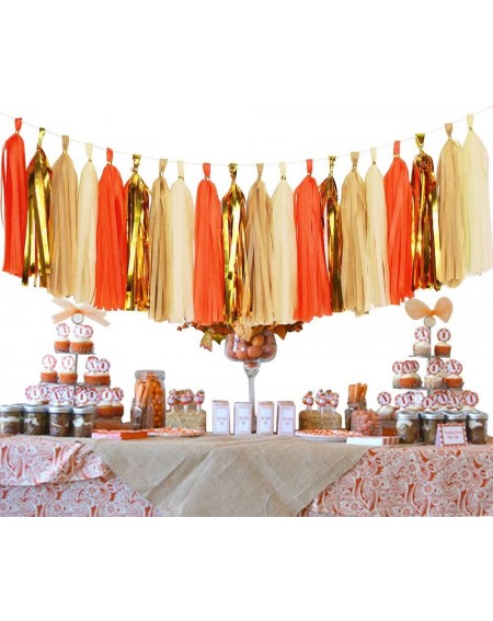 Banners & Garlands HappyField Orange Gold Tan Cream Tissue Paper Tassel Garland Fall Party Decorations Autumn Party Decoratio...