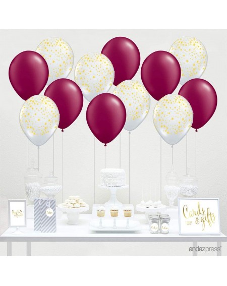 Balloons 11-inch Latex Balloon Duo Party Kit with Gold Cards & Gifts Sign- Burgundy and Clear with Gold Stars- 12-pk - Burgun...