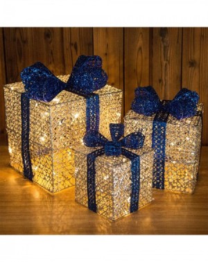 Ornaments Set of 3 Christmas Lighted Gift Boxes with Plug- Bowknot Crystal Present Boxes for Christmas- Weddings Yard Home Ho...