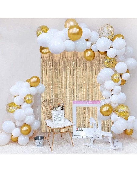 Balloons White Gold Balloon Garland Kit with Gold Tinsel Curtain White Gold Balloons for White and Gold Wedding Birthday Part...