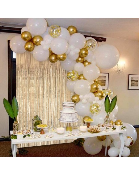 Balloons White Gold Balloon Garland Kit with Gold Tinsel Curtain White Gold Balloons for White and Gold Wedding Birthday Part...